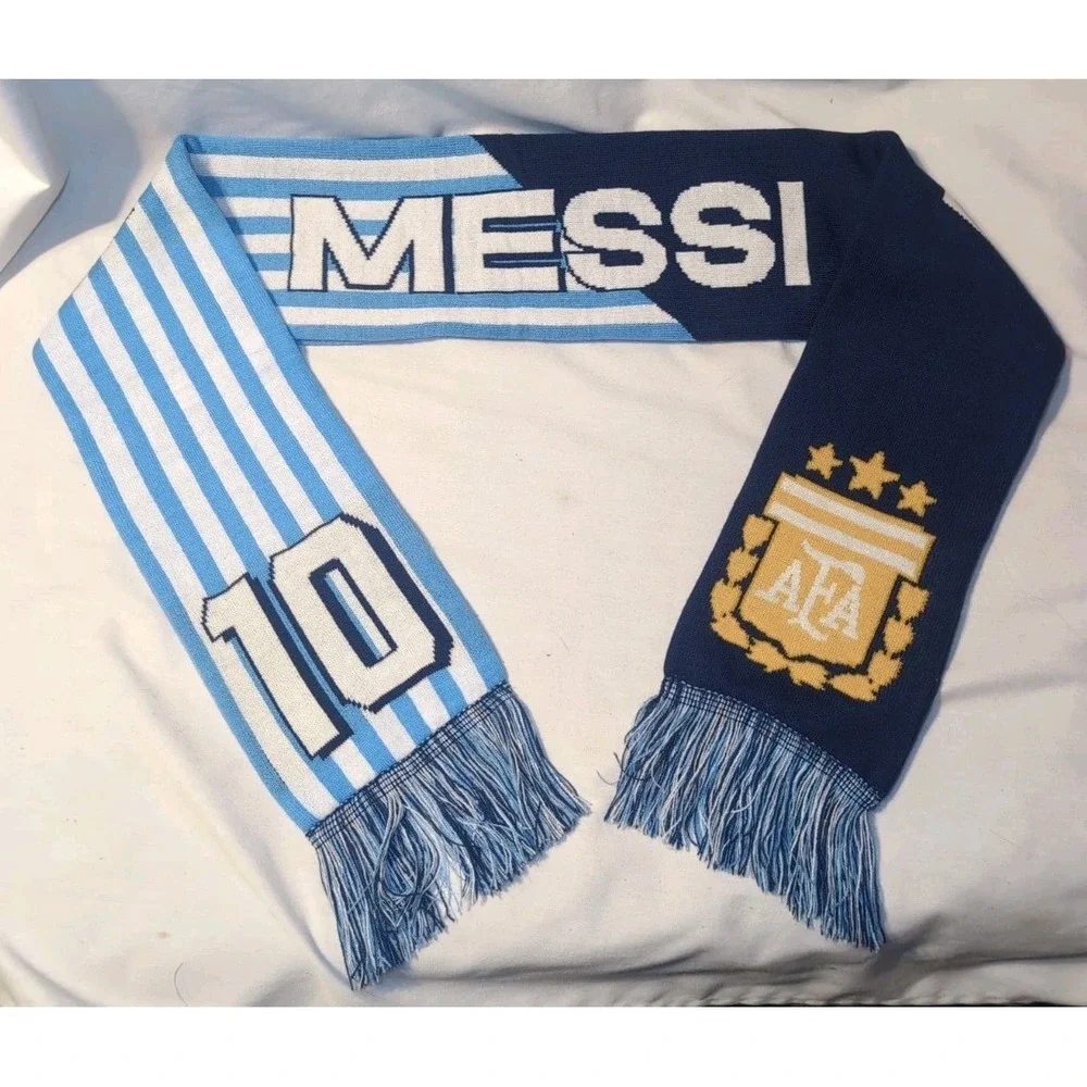 Messi #10 Oficial AFA Argentina Soccer Scarf Icon Sports Blue White Knit New